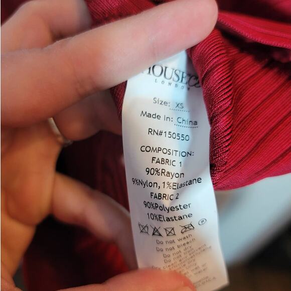 House of CB London Noelle Mesh Cutout Mini Bodycon Dress Size XS Wine Red - Picture 6 of 7